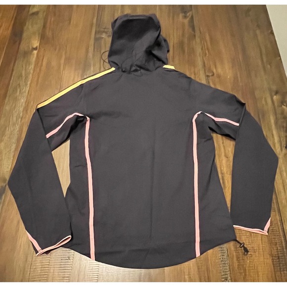 Adidas Men's Lightweight Hooded Jacket Gray Yellow Pink Stripes Athletic Size XS - Picture 5 of 9